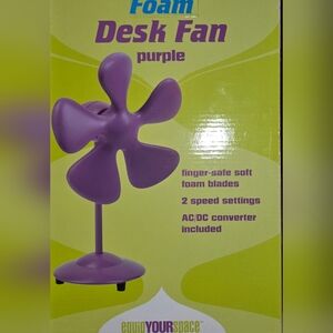 Y2K Vintage Retro Purple Flower Foam Blade Desk Fan Dual Speed Metal Base Rare